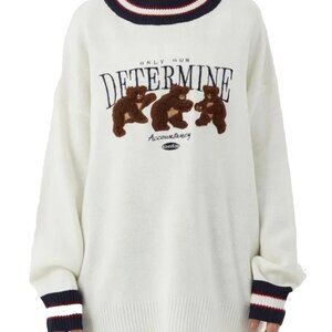 Aelfric Eden Bear Embroidered Pullover Sweater Women's Size Large/L